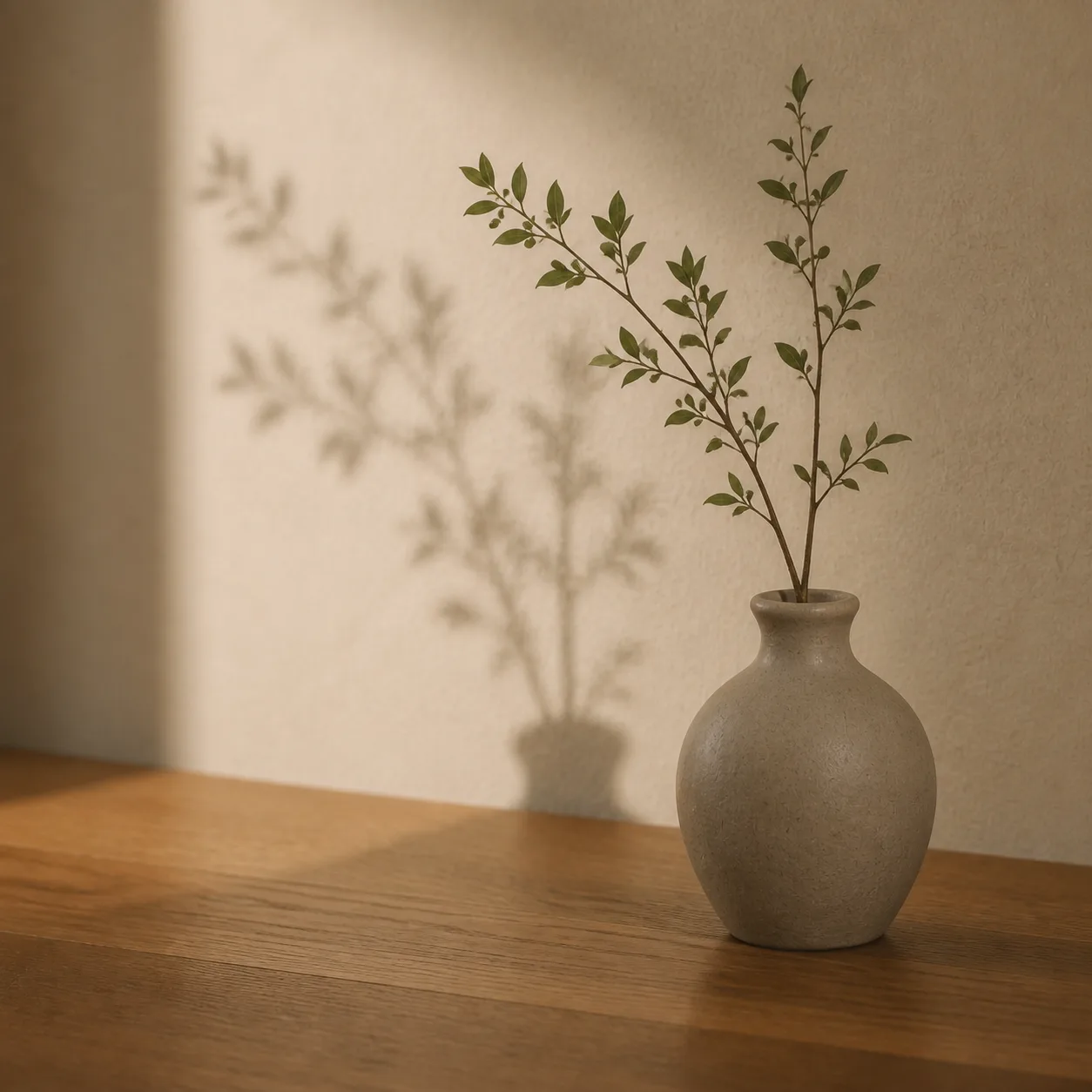 静かな余韻を感じる花瓶と植物のイメージ
